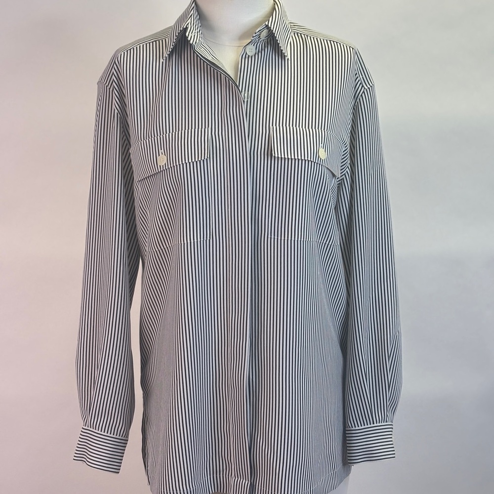 Chaus Women’s Black and White Striped Button Down Shirt